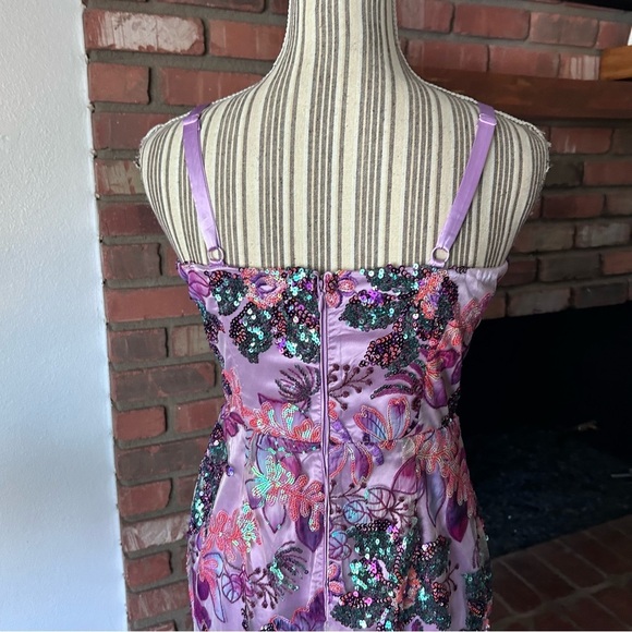 Boston Proper Embroidered Sequin Mesh Ruffle Slit Midi Dress Purple Multi Sz 4 - Picture 11 of 12